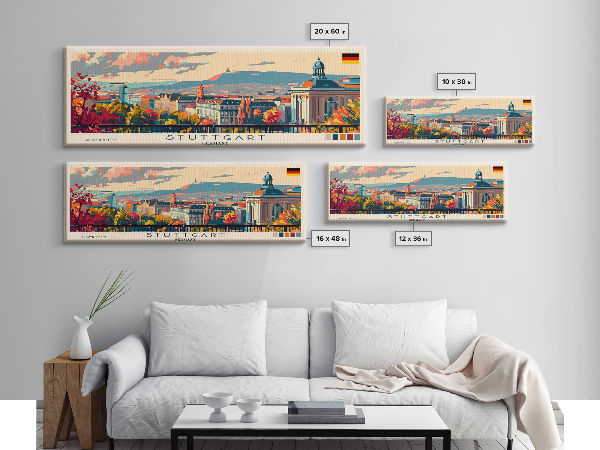 Stuttgart Germany Wall Art, Panoramic Travel Poster, Panoramic Framed Canvas Print, City Wall Art, Wall Hanging Home Decor, Travel Art