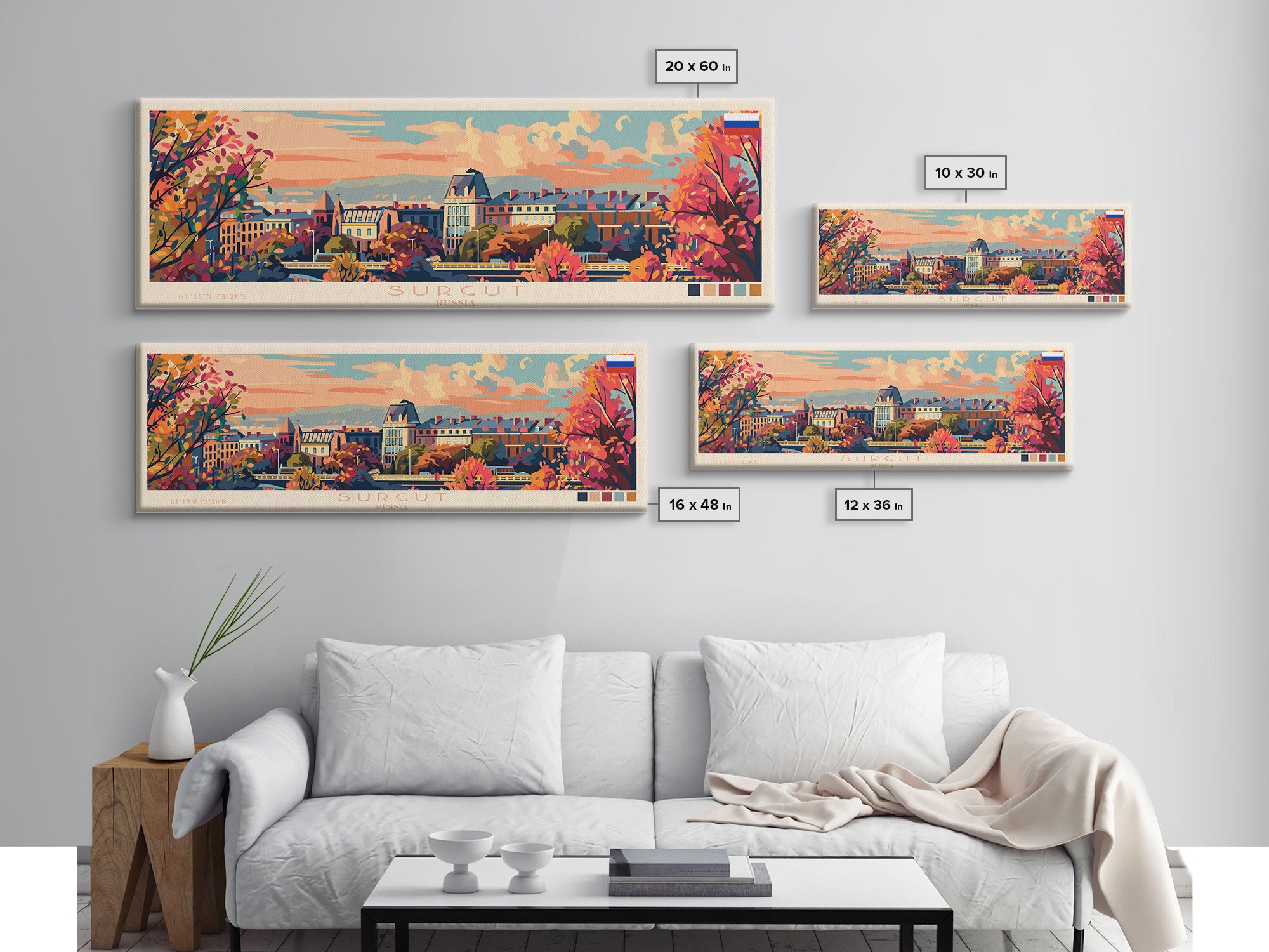 Surgut Russia Panoramic Travel Poster, Framed Canvas Print or Metal Wall Art, Travel Art, Home Decor, Panoramic Painting, Midcentury Art