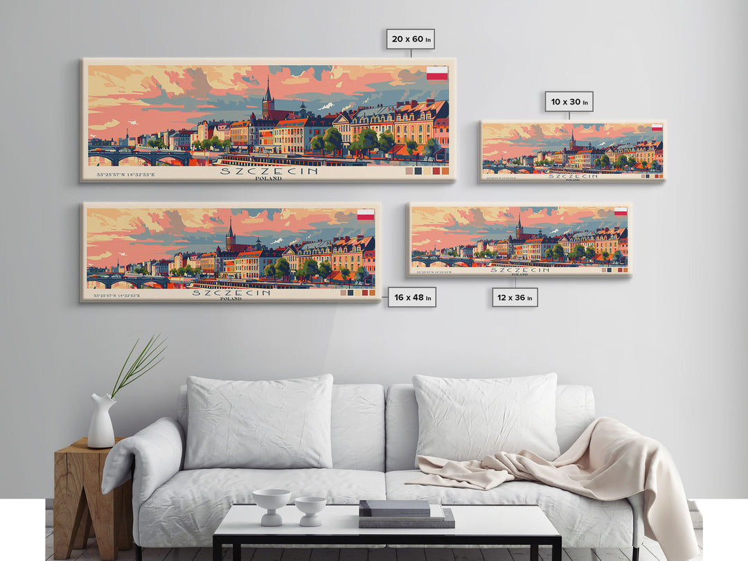 Szczecin Poland Travel Print Wall Art, Panoramic City Art, Travel Art, Wall Decor, Vacation Gift, Framed Canvas Print Or Metal Art