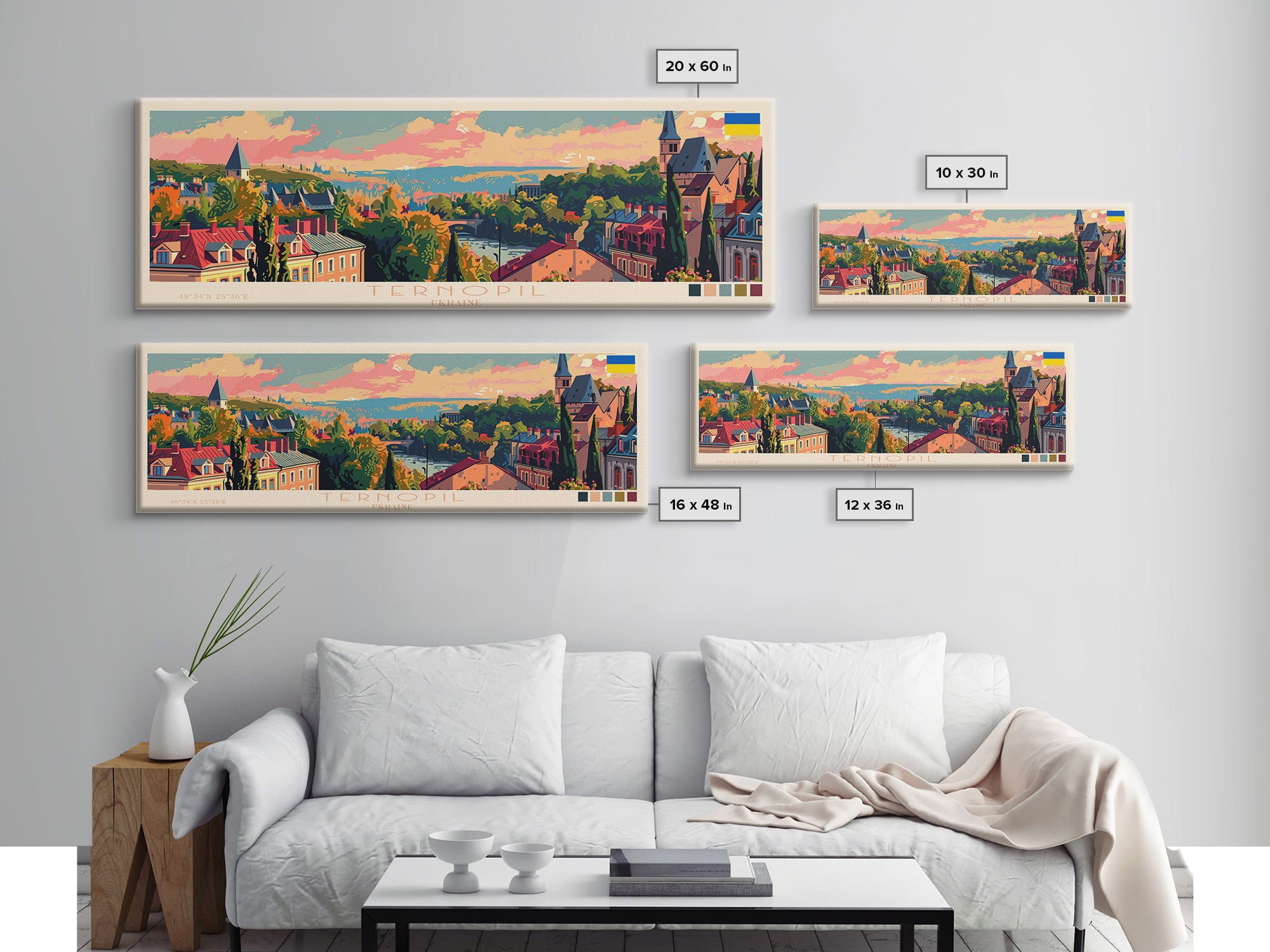 Ternopil Ukraine Panoramic Travel Poster, Framed Canvas Print or Metal Wall Art, Travel Art, Home Decor, Panoramic Painting, Midcentury Art