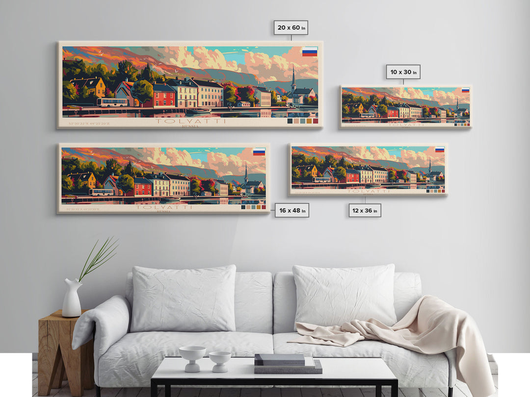 Tolyatti Russia Panoramic Travel Poster, Framed Canvas Print or Metal Wall Art, Travel Art, Home Decor, Panoramic Painting, Midcentury Art