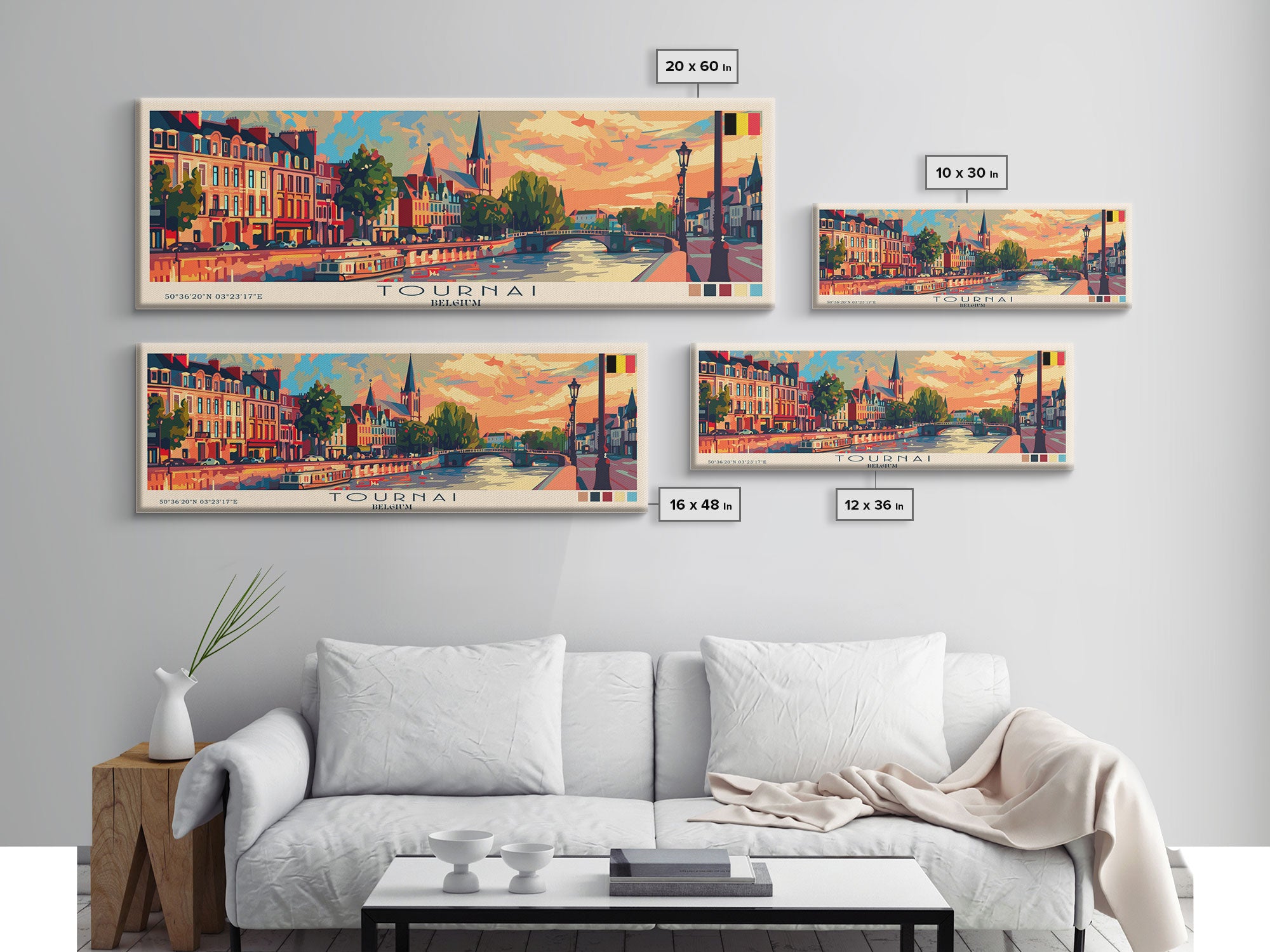 Tournai Belgium Travel Print Wall Art, Panoramic City Art, Travel Art, Wall Decor, Vacation Gift, Framed Canvas Print Or Metal Art