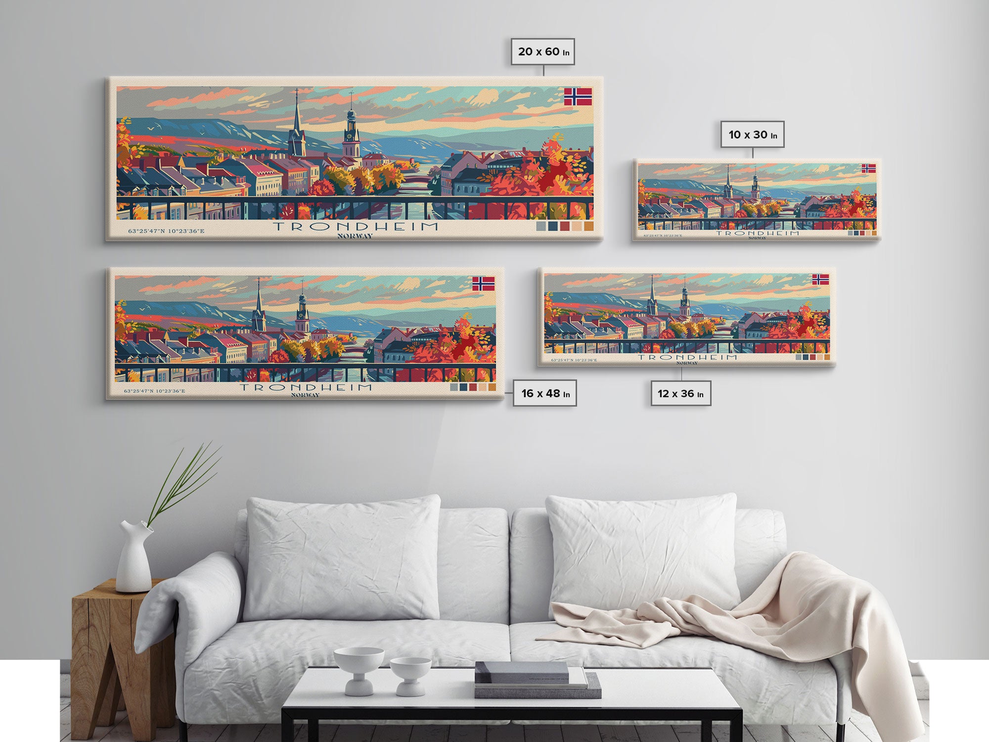 Trondheim Norway Travel Print Wall Art, Panoramic City Art, Travel Art, Wall Decor, Vacation Gift, Framed Canvas Print Or Metal Art