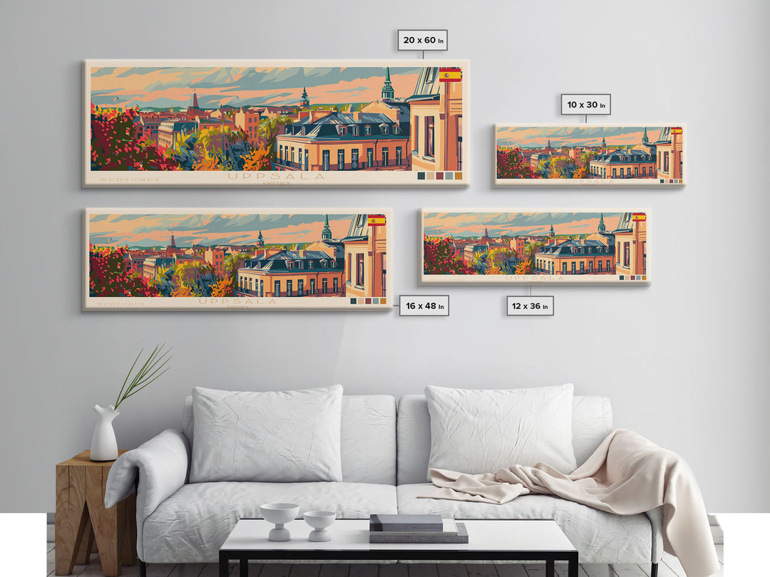 Uppsala Sweden Wall Art, Panoramic Travel Poster, Panoramic Framed Canvas Print, City Wall Art, Wall Hanging Home Decor, Travel Art