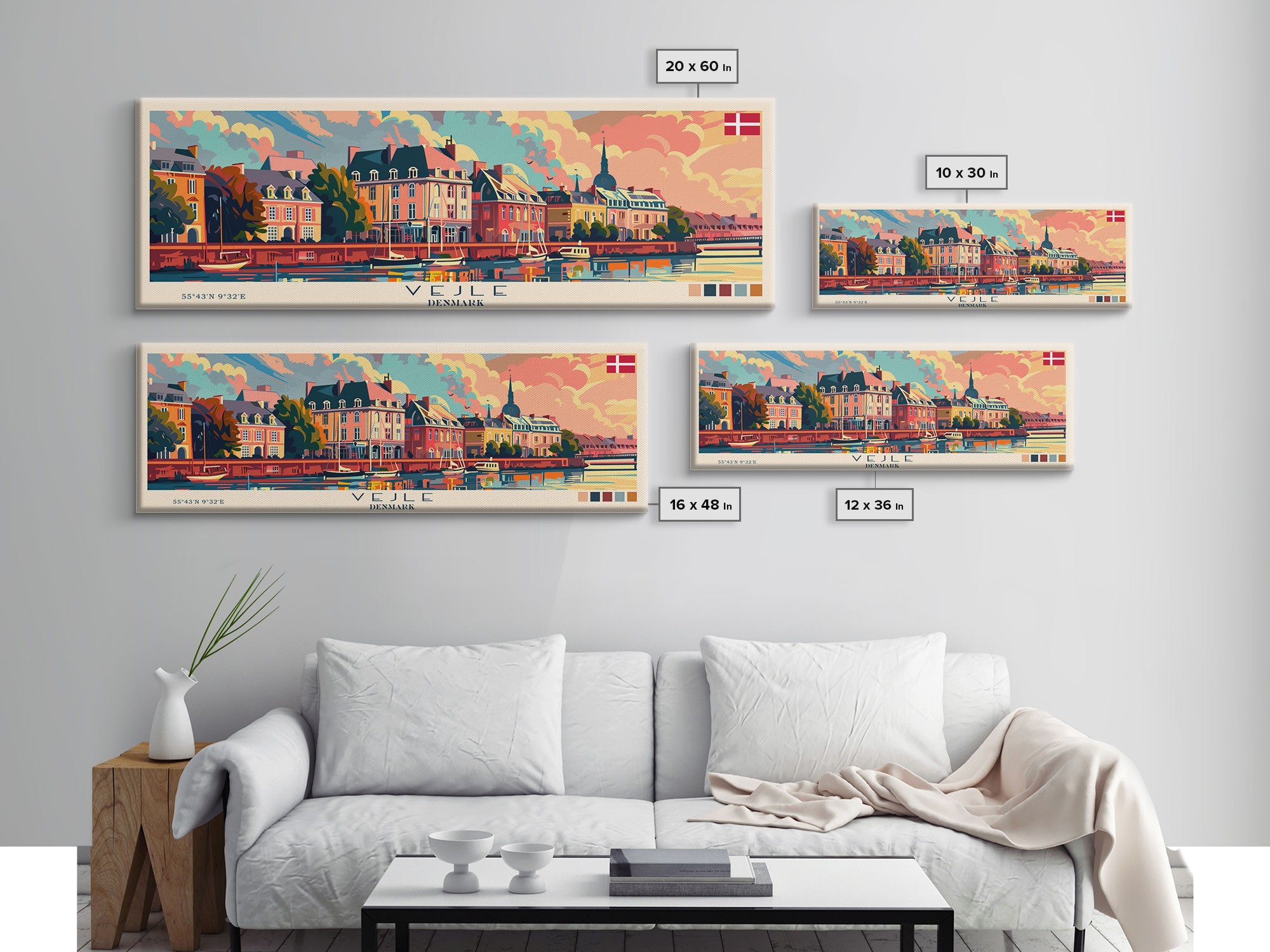 Vejle Denmark Travel Art, City Art, Framed Canvas Print or Metal Wall Art, Europe Travel Poster, Panoramic Wall Art, Extra Wide Wall Art