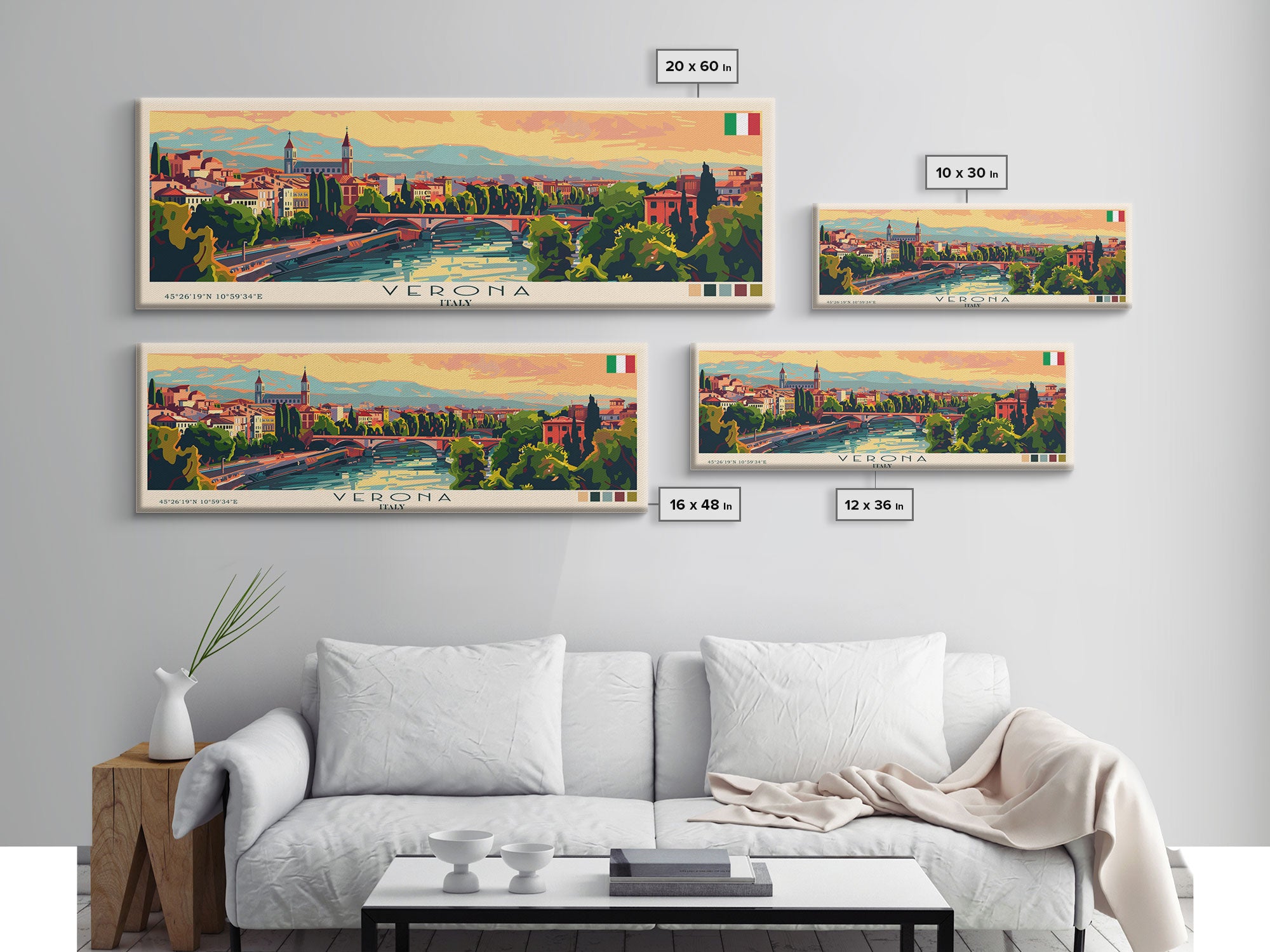 Verona Italy Travel Art, City Art, Framed Canvas Print or Metal Wall Art, Europe Travel Poster, Panoramic Wall Art, Extra Wide Wall Art