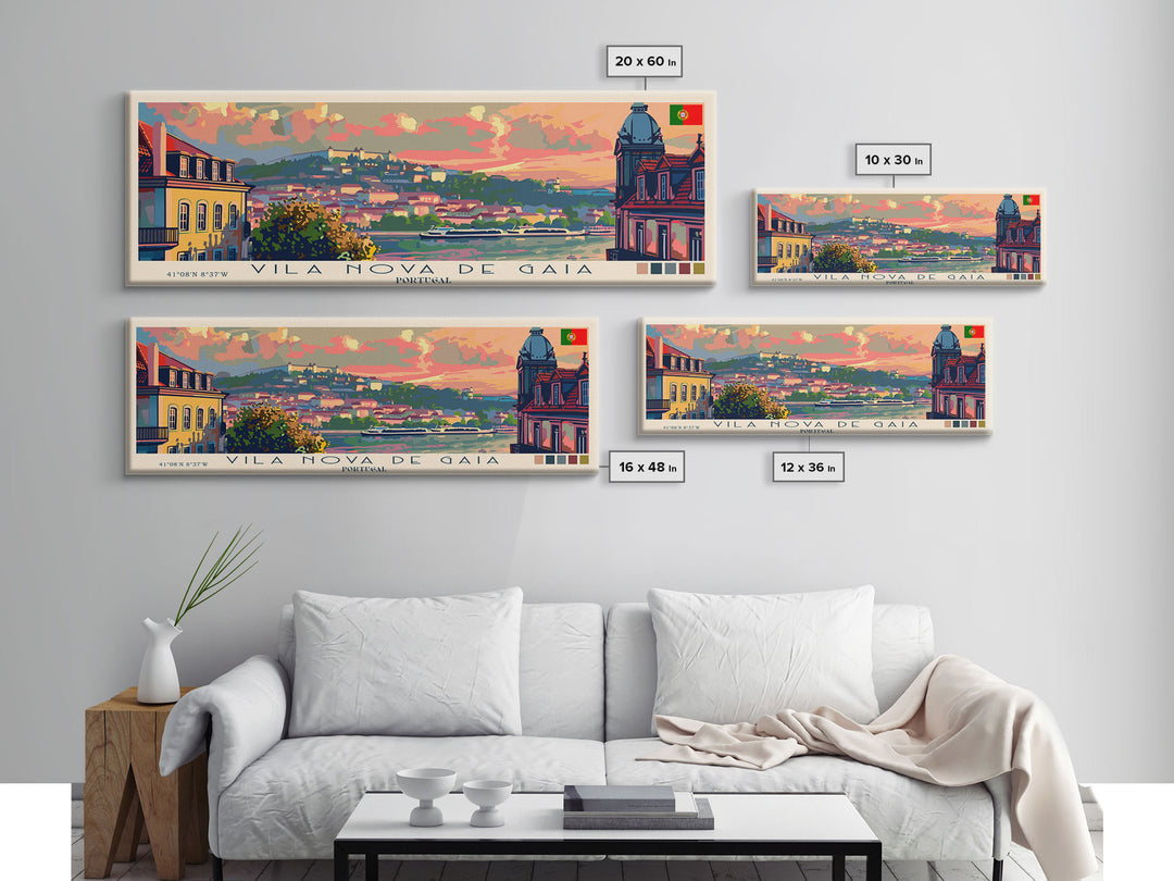 Vila Nova de Gaia Portugal Travel Print Wall Art, Panoramic City Art, Travel Art, Wall Decor, Vacation Gift, Framed Canvas Print Or Metal Art