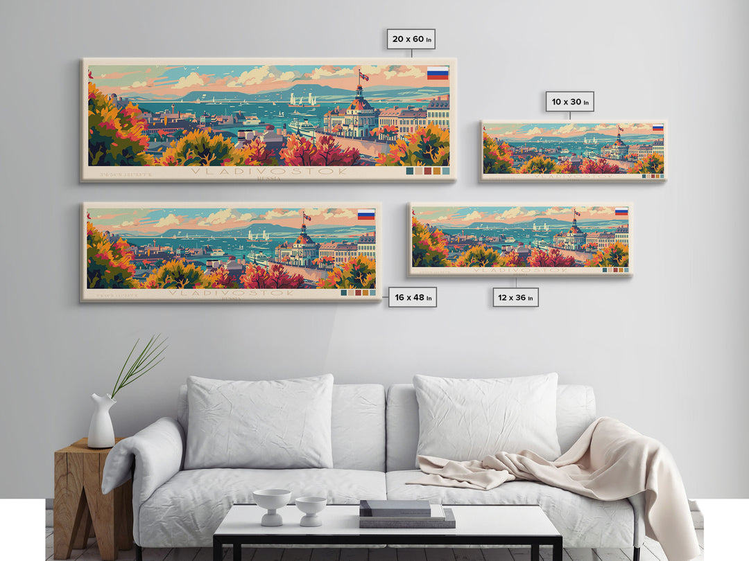 Vladivostok Russia Travel Print Wall Art, Panoramic City Art, Travel Art, Wall Decor, Vacation Gift, Framed Canvas Print Or Metal Art