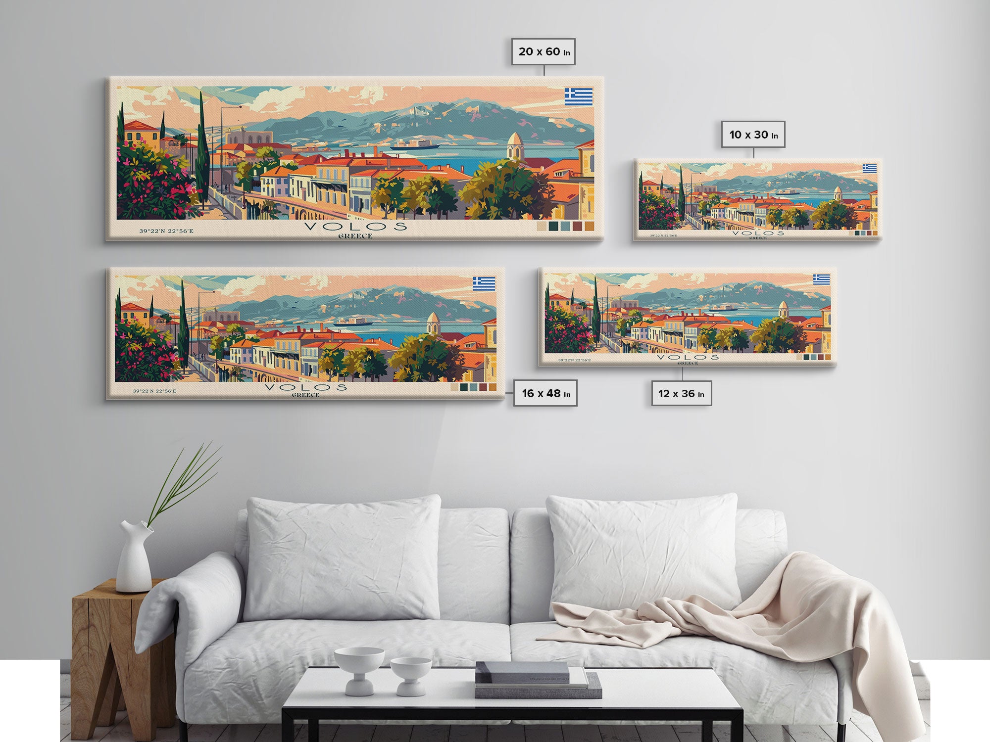 Volos Greece Travel Print Wall Art, Panoramic City Art, Travel Art, Wall Decor, Vacation Gift, Framed Canvas Print Or Metal Art