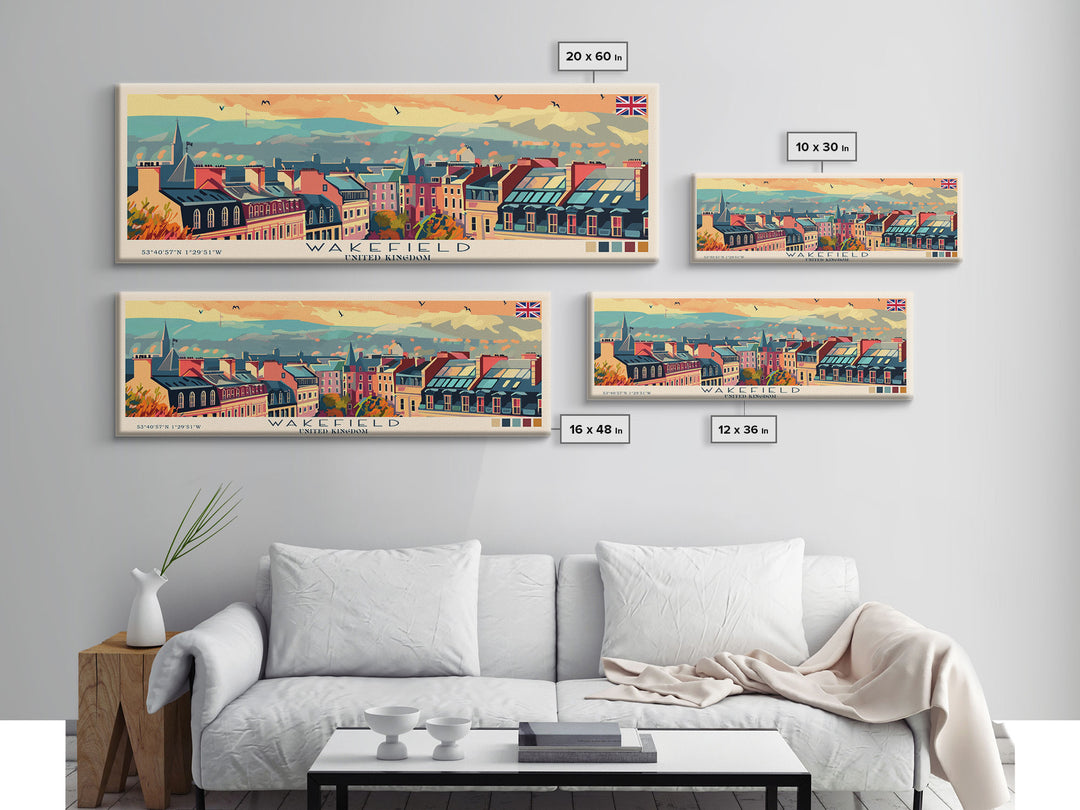 Wakefield United Kingdom Travel Print Wall Art, Panoramic City Art, Travel Art, Wall Decor, Vacation Gift, Framed Canvas Print Or Metal Art