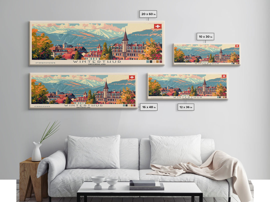 Winterthur Switzerland Travel Art, City Art, Framed Canvas Print or Metal Wall Art, Europe Travel Poster, Panoramic Wall Art, Extra Wide Wall Art