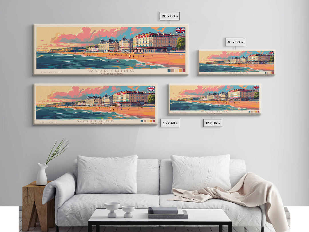 Worthing United Kingdom Wall Art, Panoramic Travel Poster, Panoramic Framed Canvas Print, City Wall Art, Wall Hanging Home Decor, Travel Art