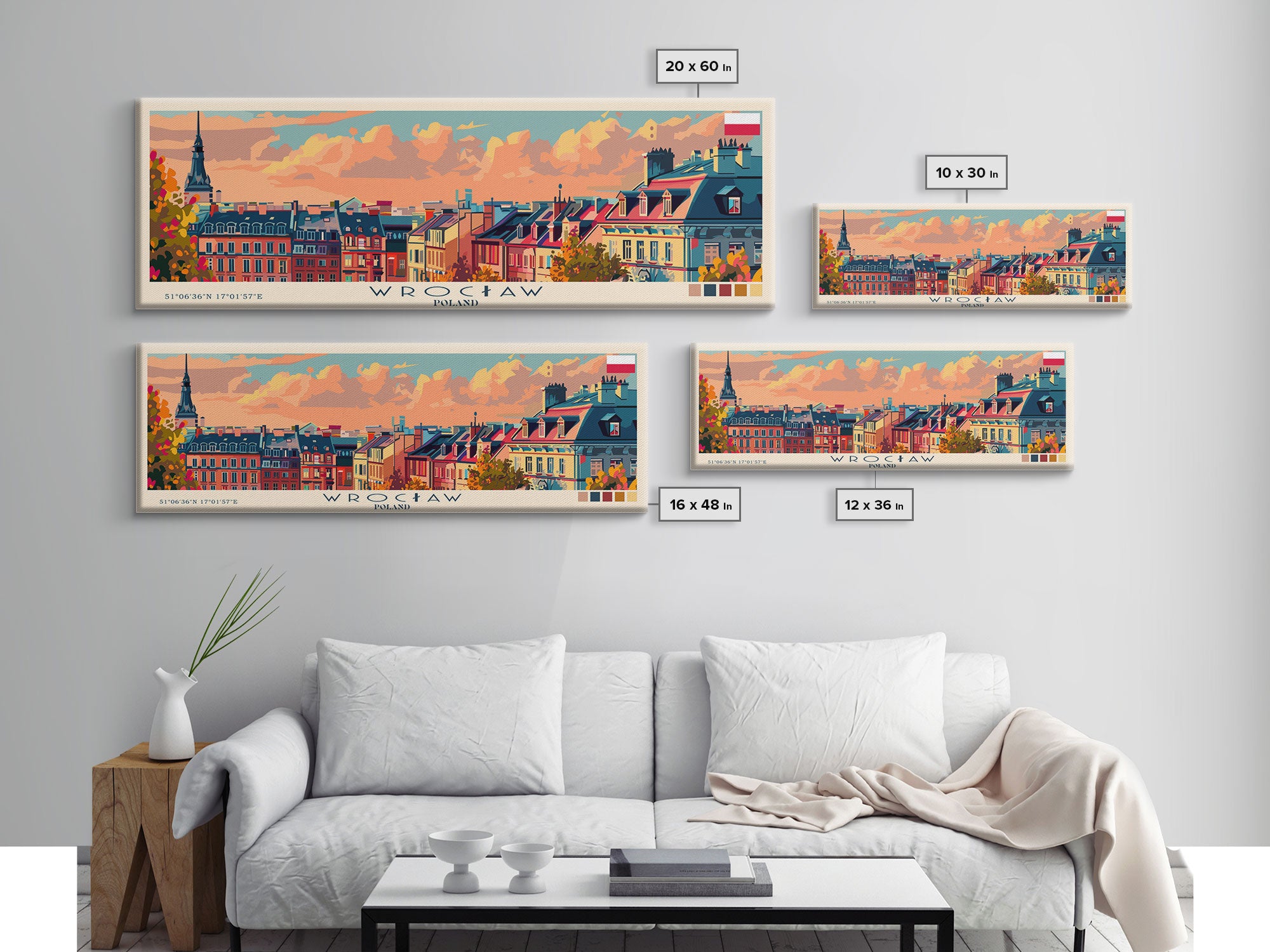 Wroclaw Poland Travel Print Wall Art, Panoramic City Art, Travel Art, Wall Decor, Vacation Gift, Framed Canvas Print Or Metal Art