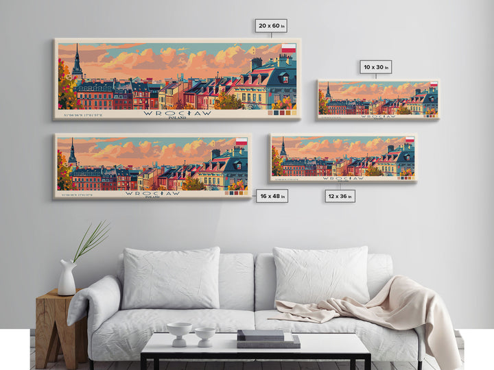 Wroclaw Poland Travel Print Wall Art, Panoramic City Art, Travel Art, Wall Decor, Vacation Gift, Framed Canvas Print Or Metal Art