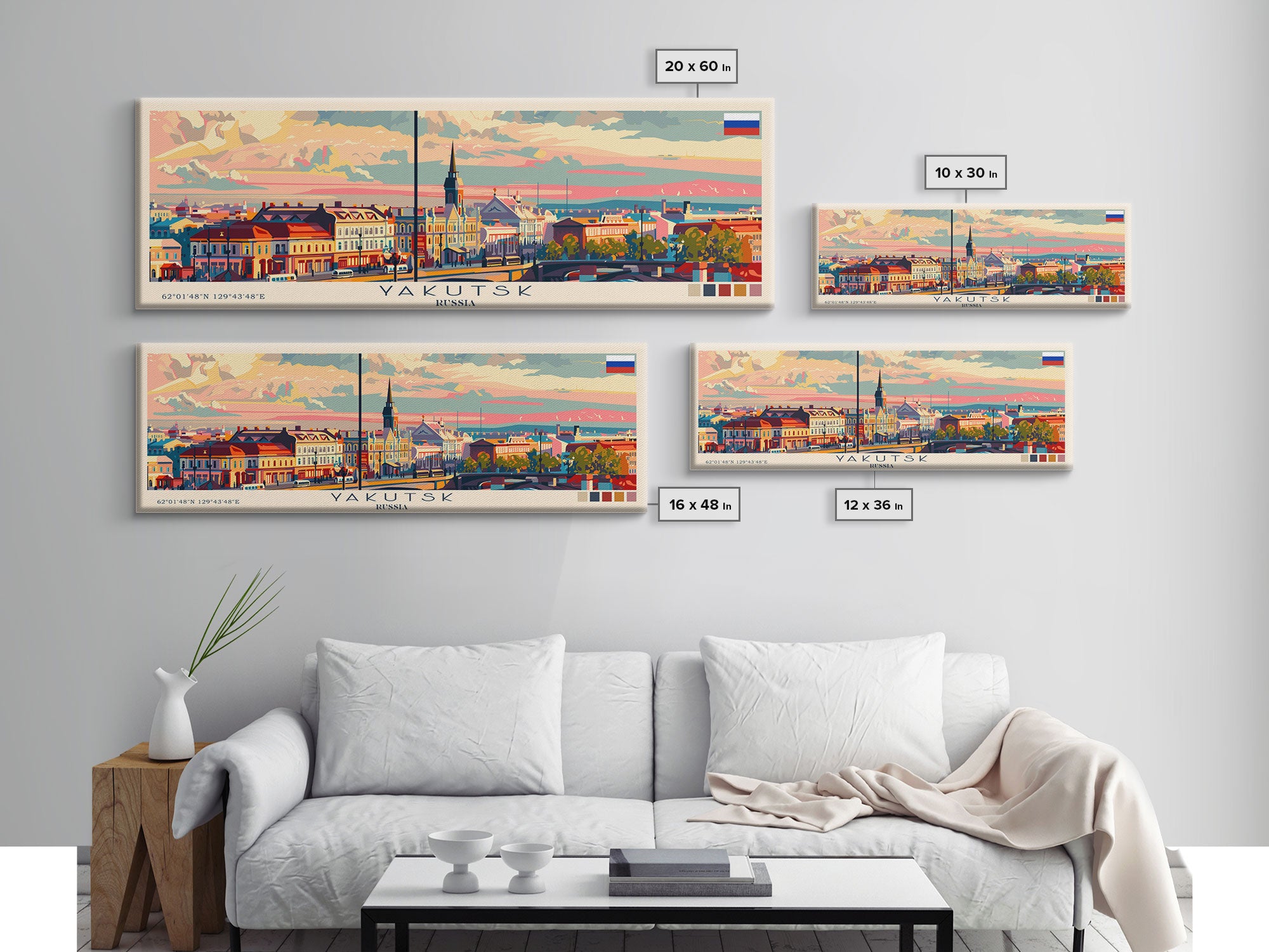 Yakutsk Russia Panoramic Travel Poster, Framed Canvas Print or Metal Wall Art, Travel Art, Home Decor, Panoramic Painting, Midcentury Art