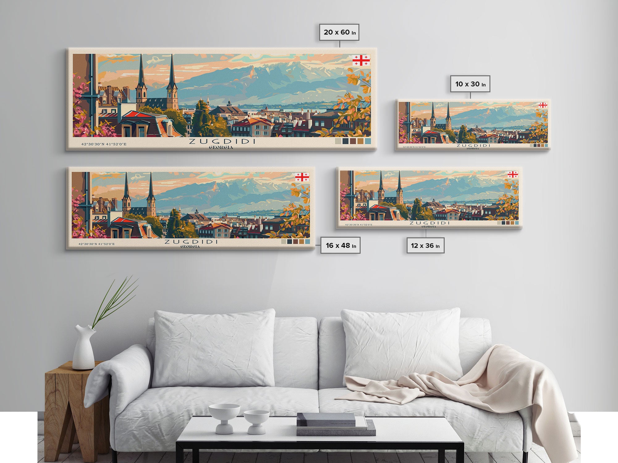 Zugdidi Georgia Travel Print Wall Art, Panoramic City Art, Travel Art, Wall Decor, Vacation Gift, Framed Canvas Print Or Metal Art