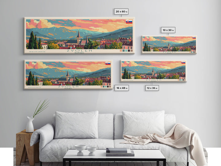 Zvolen Slovakia Panoramic Travel Poster, Framed Canvas Print or Metal Wall Art, Travel Art, Home Decor, Panoramic Painting, Midcentury Art