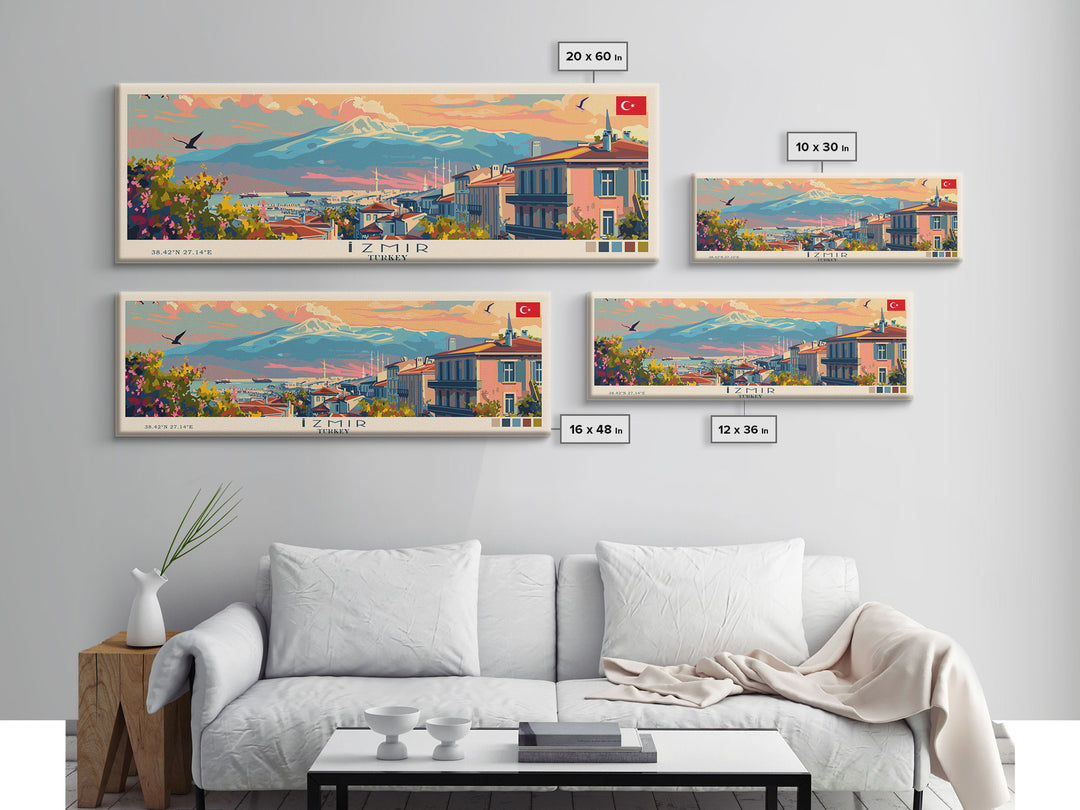 Izmir Turkey Travel Print Wall Art, Panoramic City Art, Travel Art, Wall Decor, Vacation Gift, Framed Canvas Print Or Metal Art