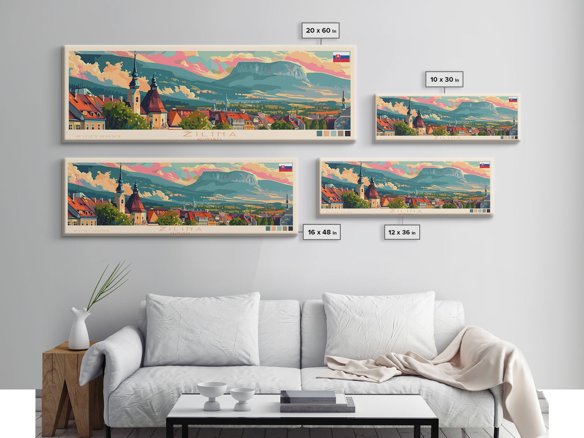 Zilina Slovakia Panoramic Travel Poster, Framed Canvas Print or Metal Wall Art, Travel Art, Home Decor, Panoramic Painting, Midcentury Art