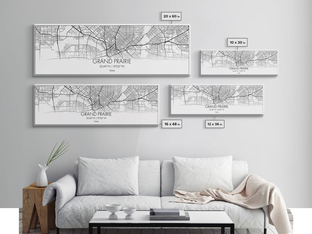 Panoramic Grand Prairie City Map, Texas Art, Map Print, Minimalist Wall Art, Canvas Art, Housewarming Gift, Street Map Art, Closing Gift