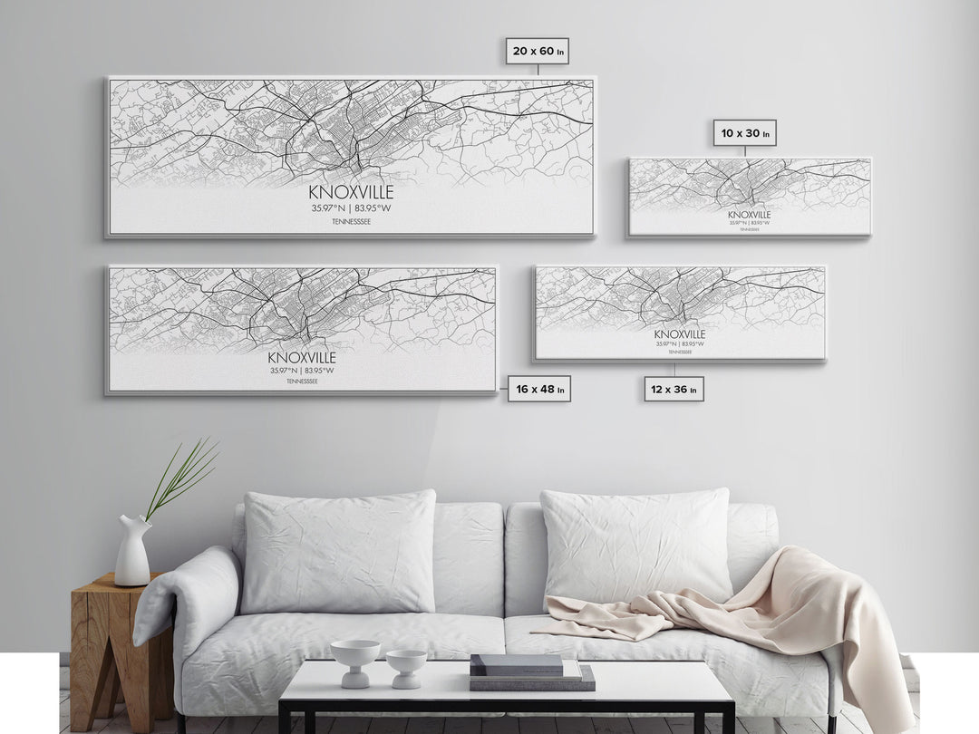 Panoramic Knoxville City Map, Tennessee Art, Map Print, Minimalist Wall Art, Canvas Art, Housewarming Gift, Street Map Art, Closing Gift