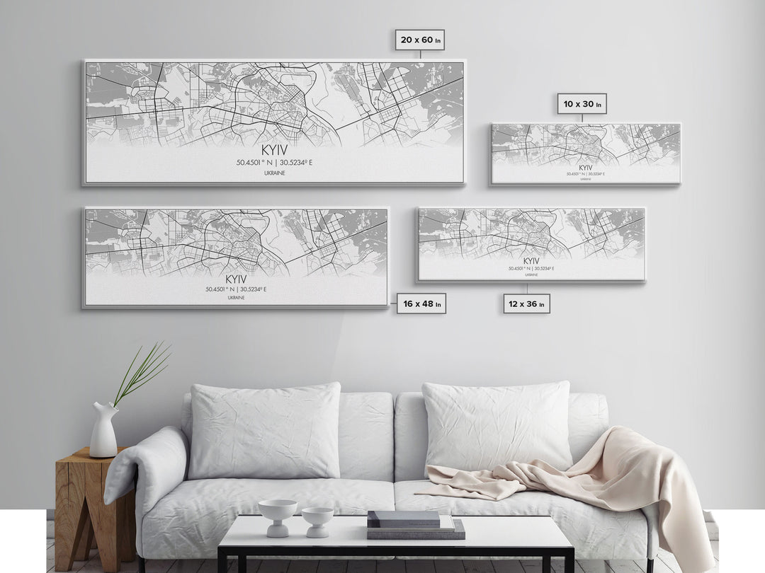 Panoramic Kyiv City Map, Ukraine Art, Map Print, Minimalist Wall Art, Canvas Art, Housewarming Gift, Street Map Art, Closing Gift