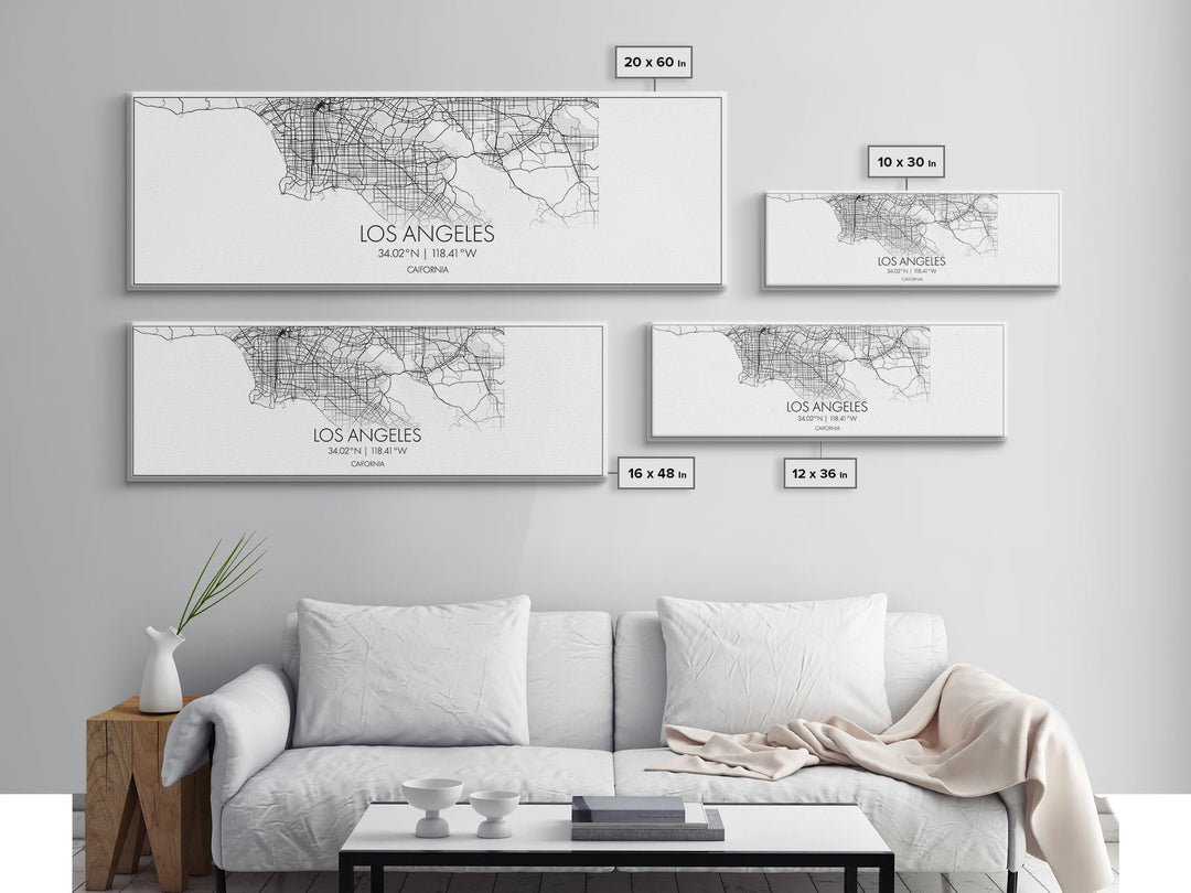 Panoramic Los Angeles City Map, California Art, Map Print, Minimalist Wall Art, Canvas Art, Housewarming Gift, Street Map Art, Closing Gift