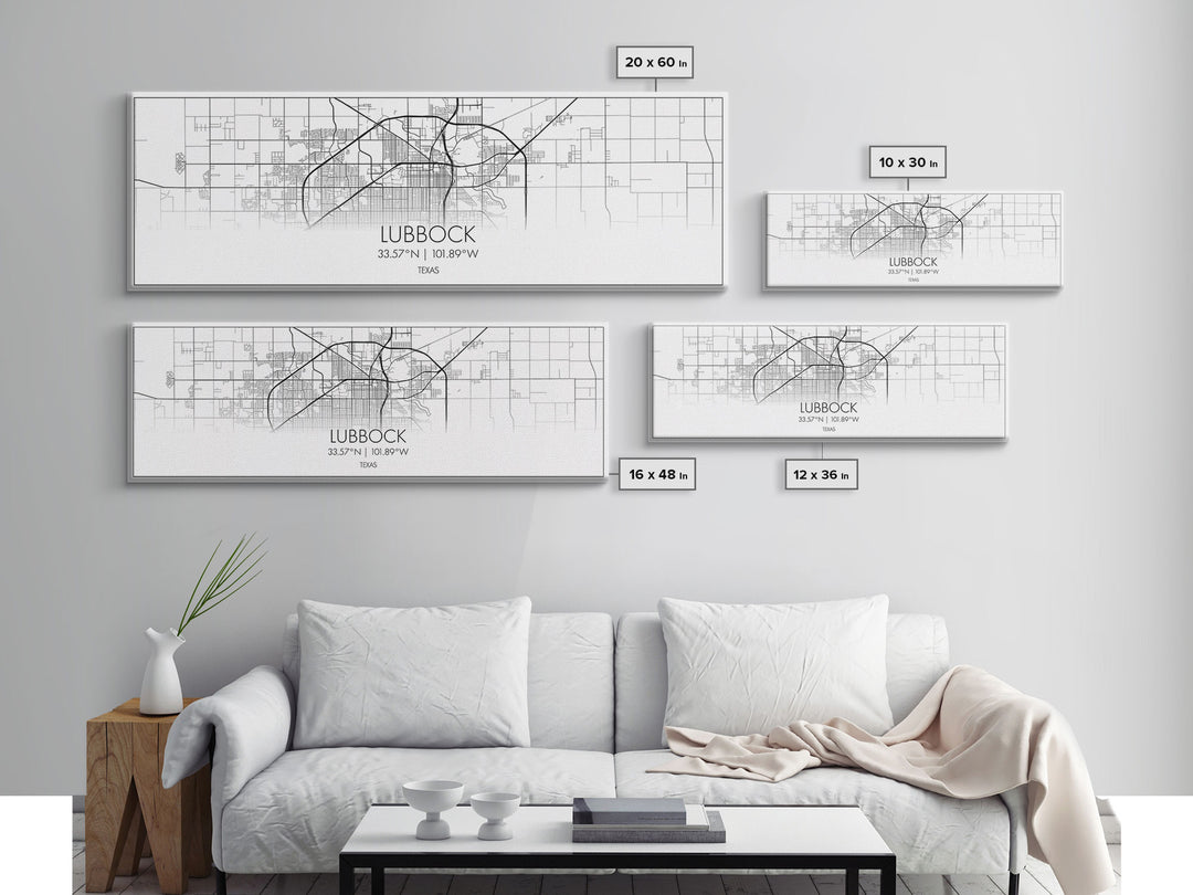 Panoramic Lubbock City Map, Texas Art, Map Print, Minimalist Wall Art, Canvas Art, Housewarming Gift, Street Map Art, Closing Gift