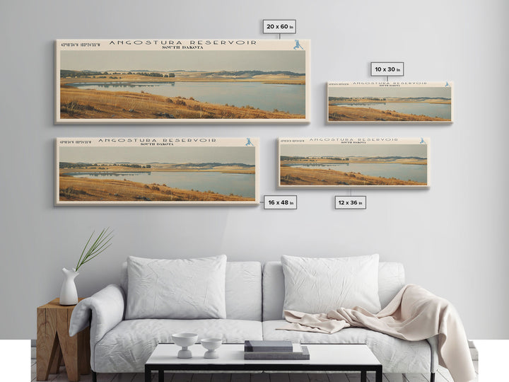 Angostura Reservoir South Dakota Panoramic Framed Canvas Print, Lake House Decor, Minimalist Art, Travel Poster, Scenic Painting