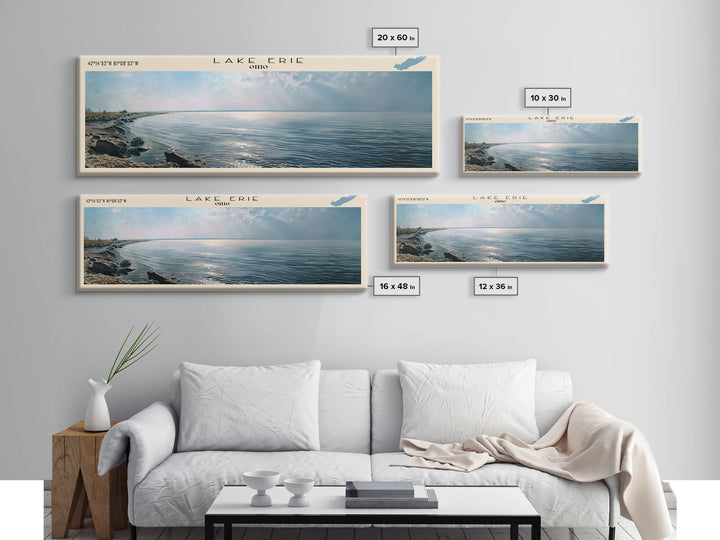 Lake Erie Framed Canvas Print, Lake House Decor, Panoramic Wall Art, Travel Poster, Stunning Lake Painting, Home Art