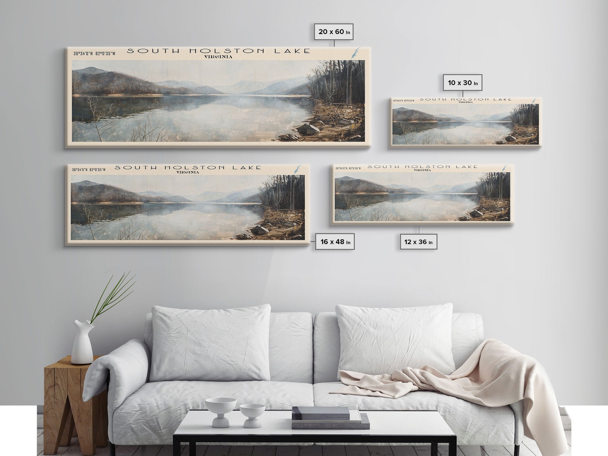 South Holston Lake Virginia Panoramic Framed Canvas Print, Lake House Decor, Wall Art, Travel Poster, Beautiful Lake Scene, Bedroom Decor