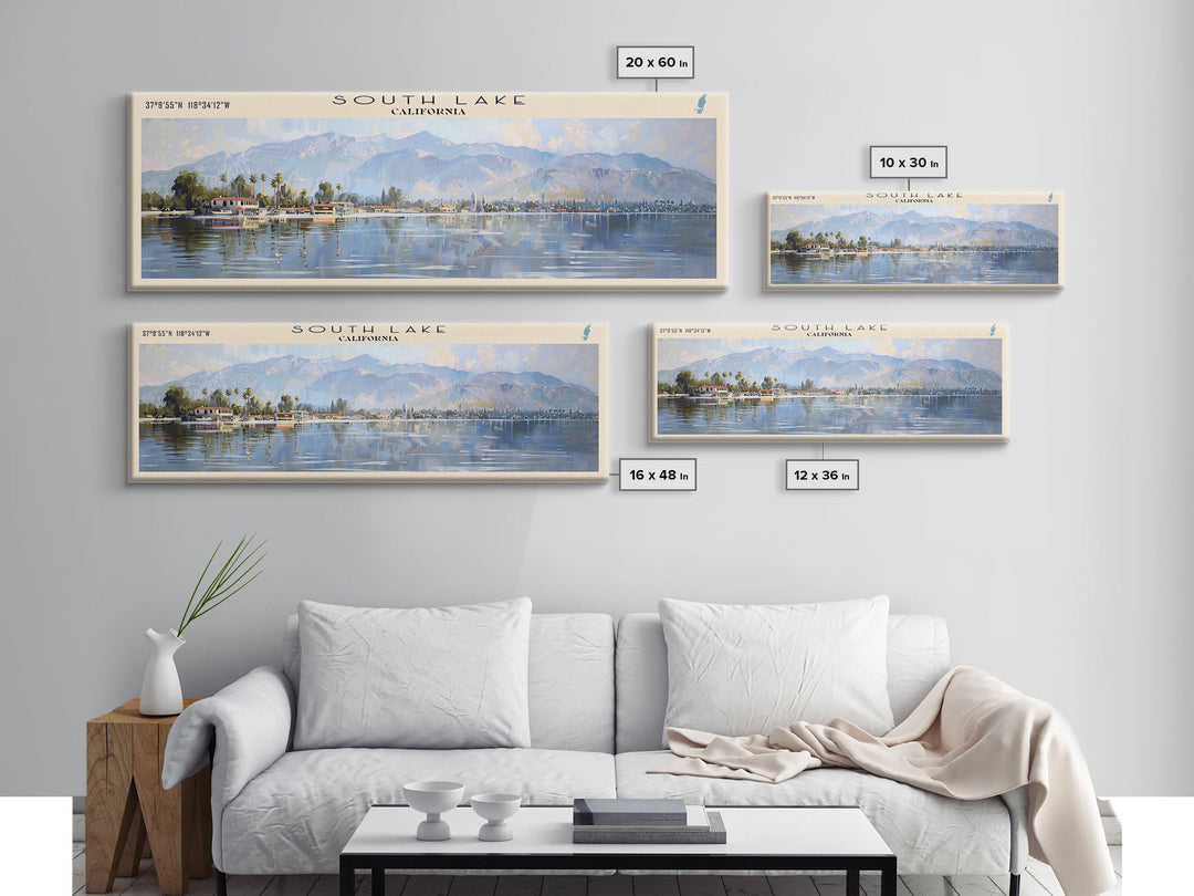 South Lake California Panoramic Framed Canvas Print, Lake House Decor, Wall Art, Travel Poster, Serene Landscape, Modern Art