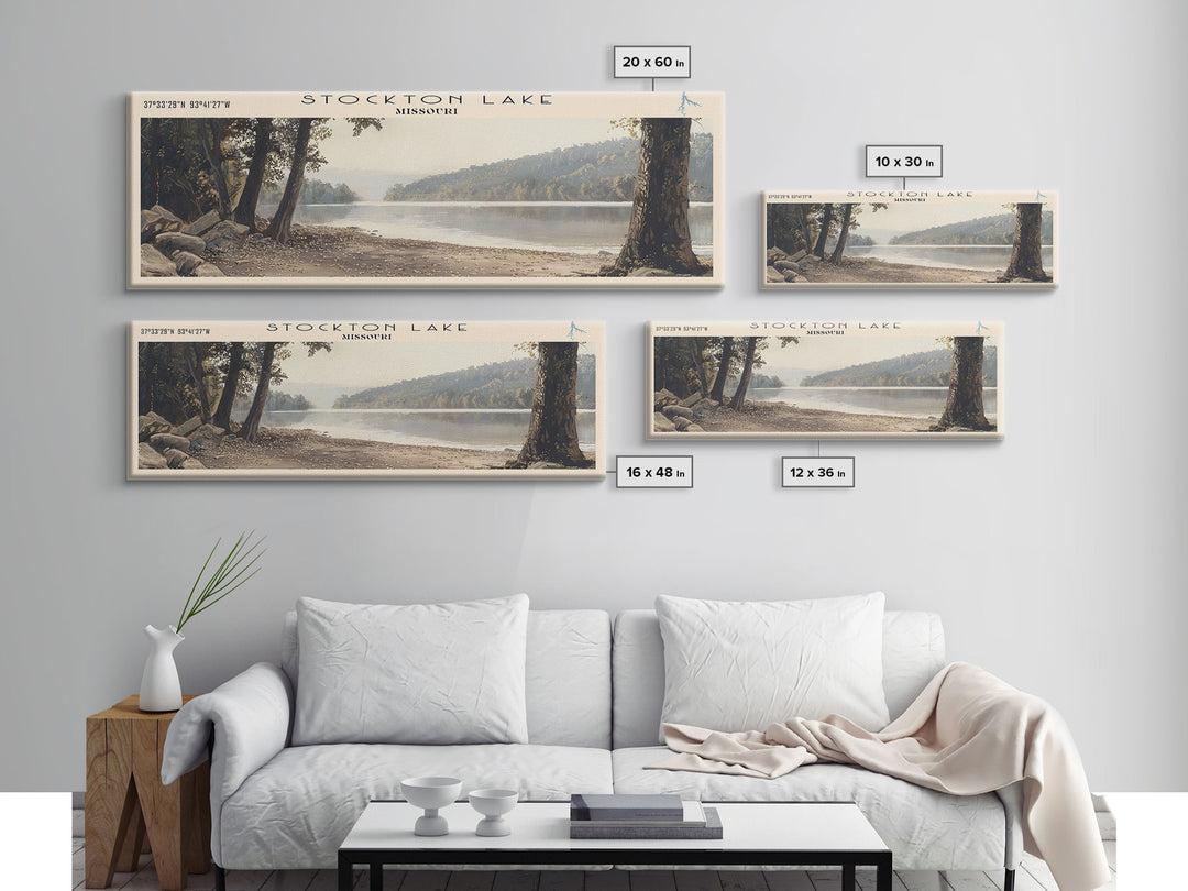 Stockton Lake Missouri Panoramic Framed Canvas Print, Lake House Decor, Wall Art, Travel Poster, Scenic Landscape, Bedroom Decor