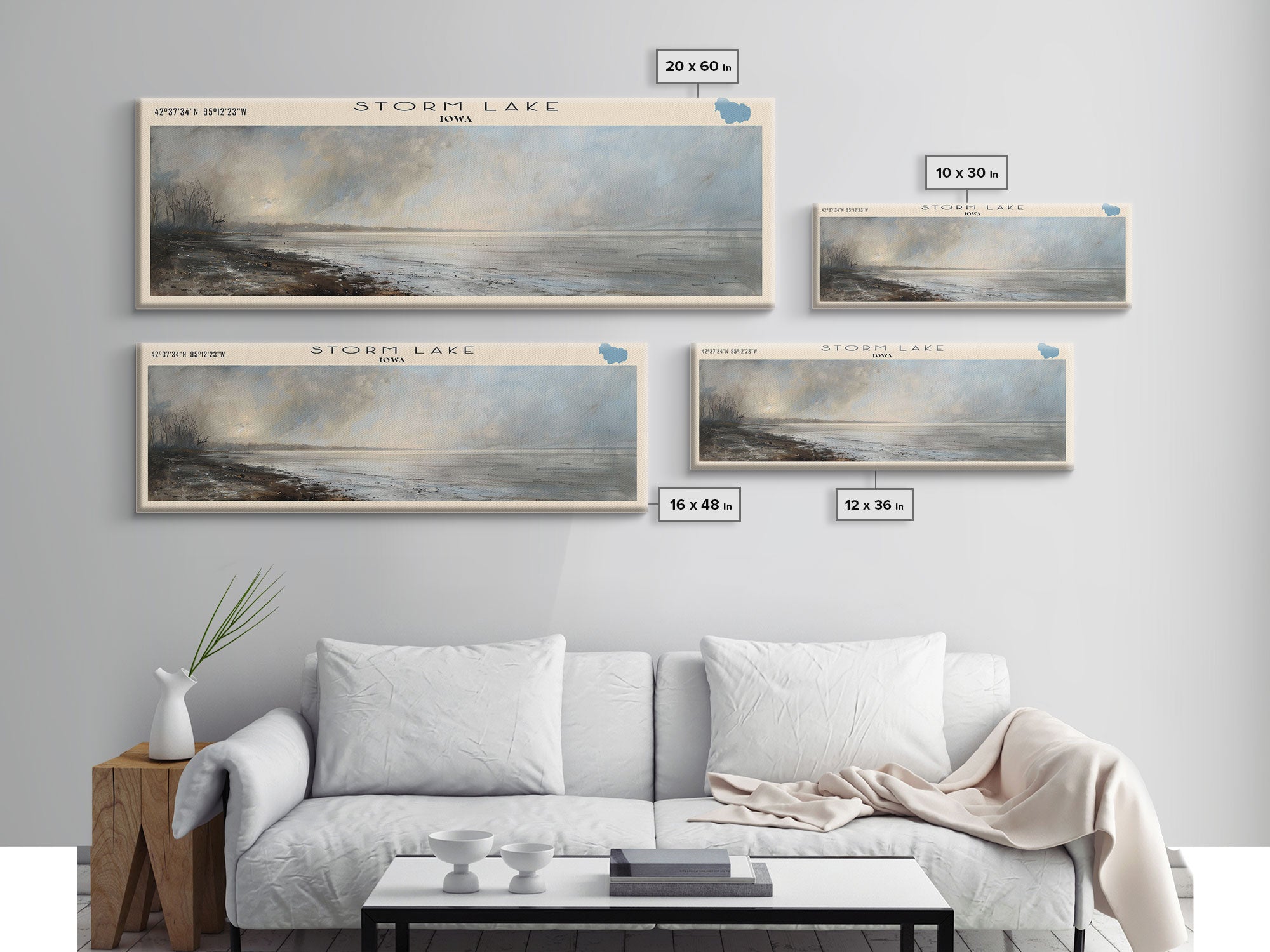 Storm Lake Iowa Panoramic Framed Canvas Print, Lake House Decor, Wall Art, Travel Poster, Beautiful Lake Scene, Modern Art