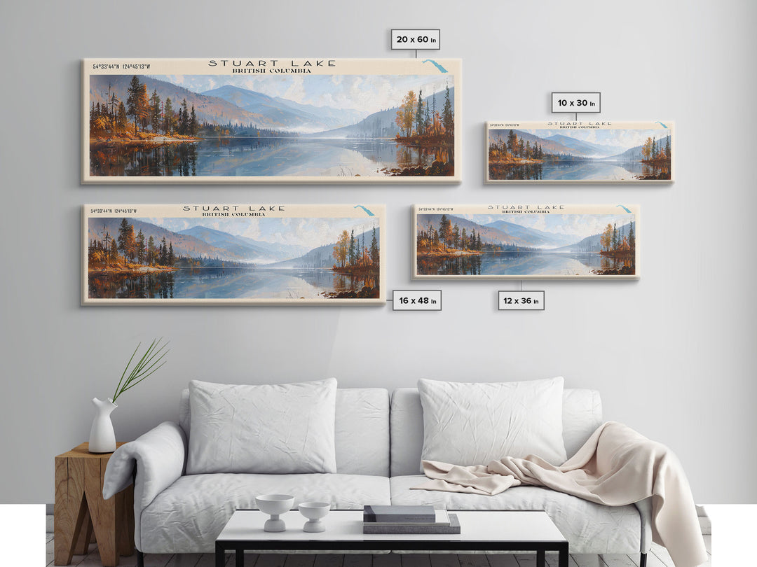 Stuart Lake Panoramic Wall Art, Framed Canvas Print, Lake House Decor, Travel Poster, Scenic Landscape Painting, Living Room Decor