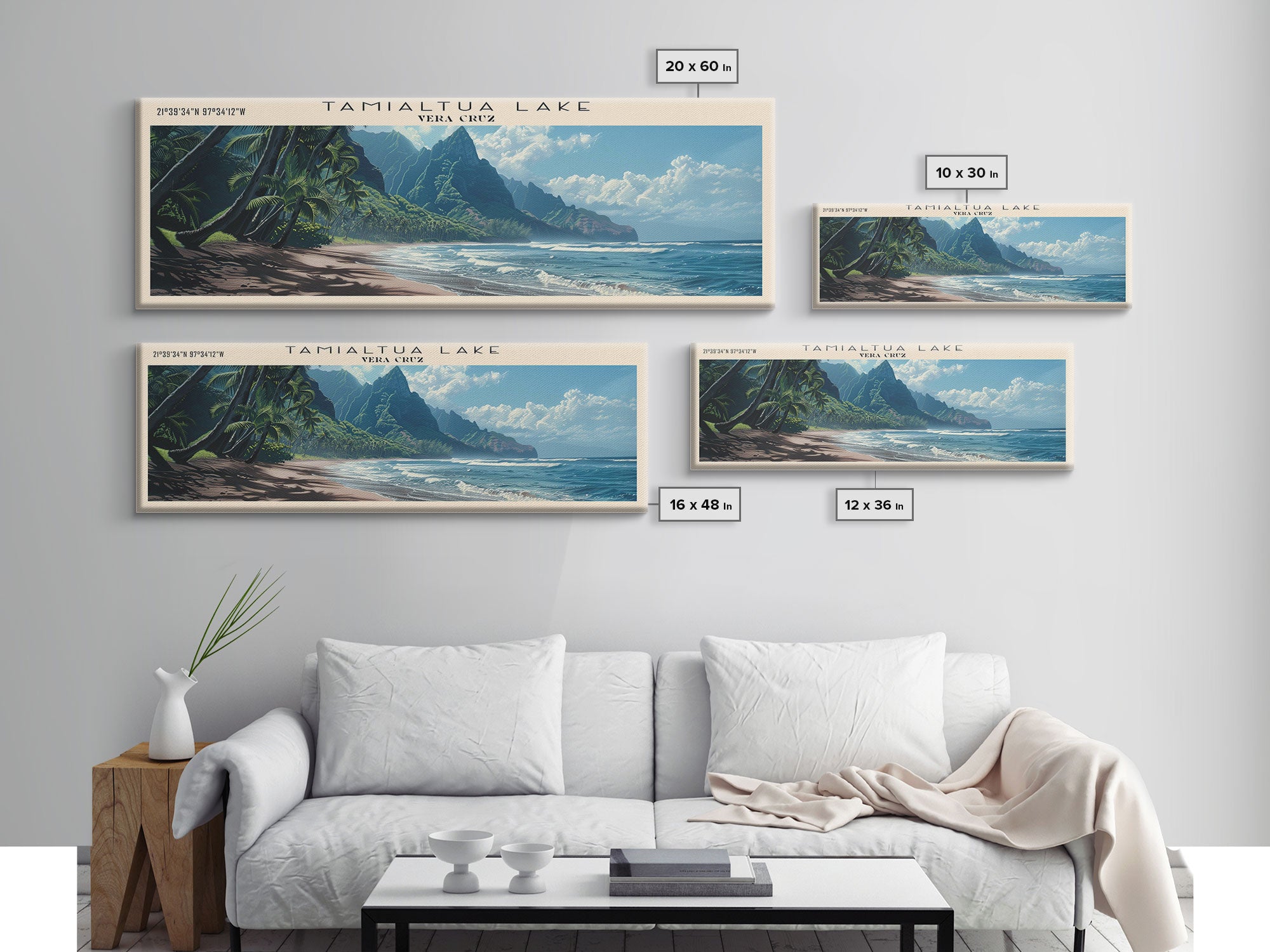 Tamiahua Panoramic Wall Art, Framed Canvas Print, Lake House Decor, Travel Poster, Beautiful Lake Painting, Bedroom Decor