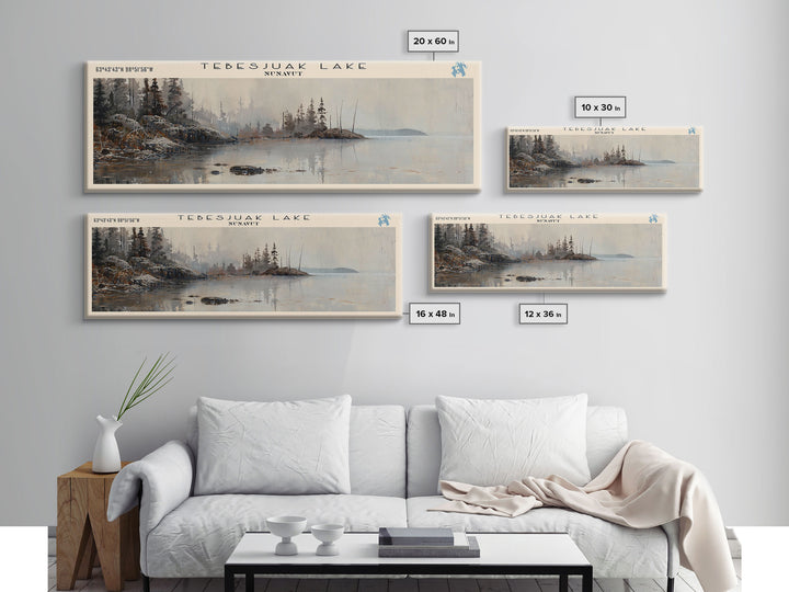 Tebesjuak Panoramic Wall Art, Framed Canvas Print, Lake House Decor, Travel Poster, Beautiful Lake Scene, Bedroom Decor, Living Room Art