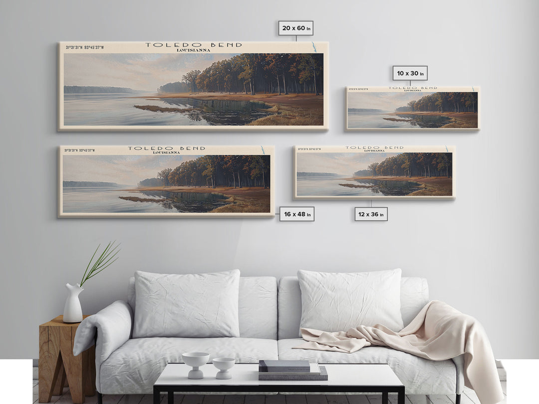 Toledo Bend Reservoir Louisiana Panoramic Wall Art, Framed Canvas Print, Lake House Decor, Travel Poster, Beautiful Lake Scene, Home Art