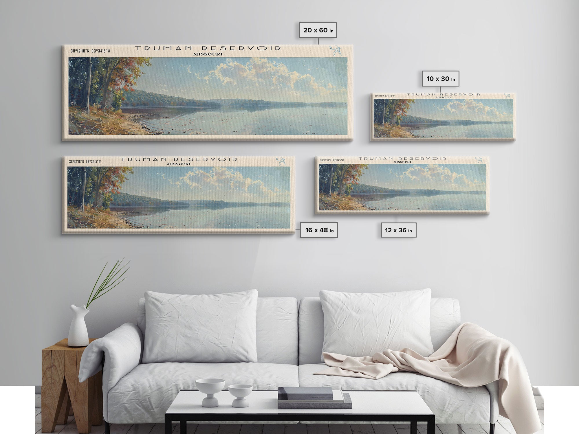 Truman Reservoir Missouri Panoramic Wall Art, Framed Canvas Print, Lake House Decor, Travel Poster, Beautiful Lake Scene, Bedroom Decor