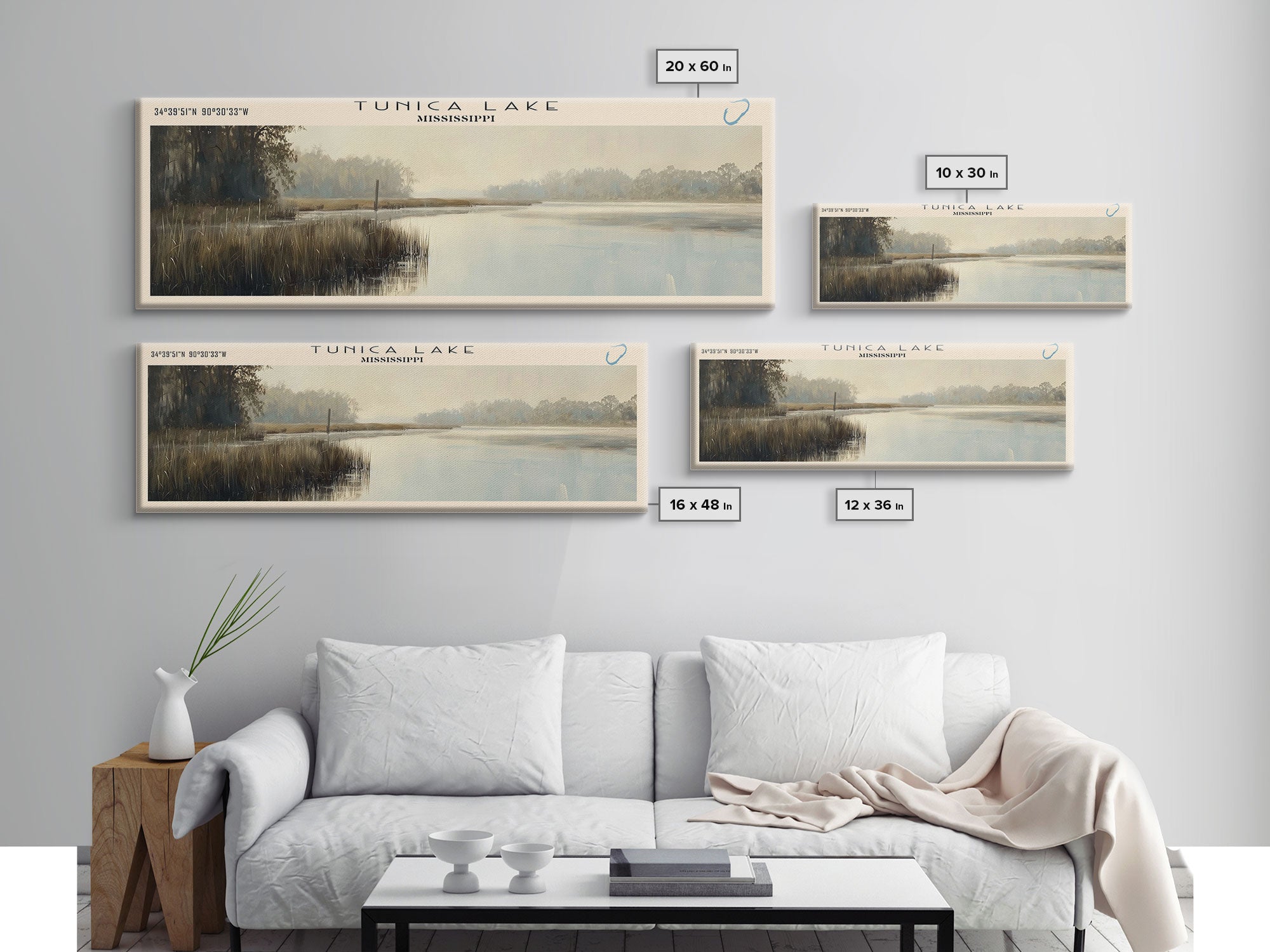 Tunica Lake Mississippi Panoramic Wall Art, Framed Canvas Print, Lake House Decor, Travel Poster, Beautiful Lake Scene, Home Art