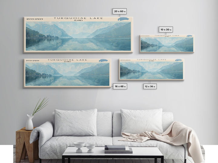 Turquoise Lake Panoramic Wall Art, Framed Canvas Print, Lake House Decor, Travel Poster, Beautiful Lake Scene, Living Room Art