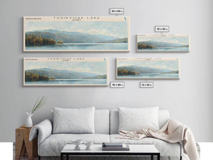 Tusikvoak Lake Panoramic Wall Art, Framed Canvas Print, Lake House Decor, Travel Poster, Serene Landscape, Home Decor