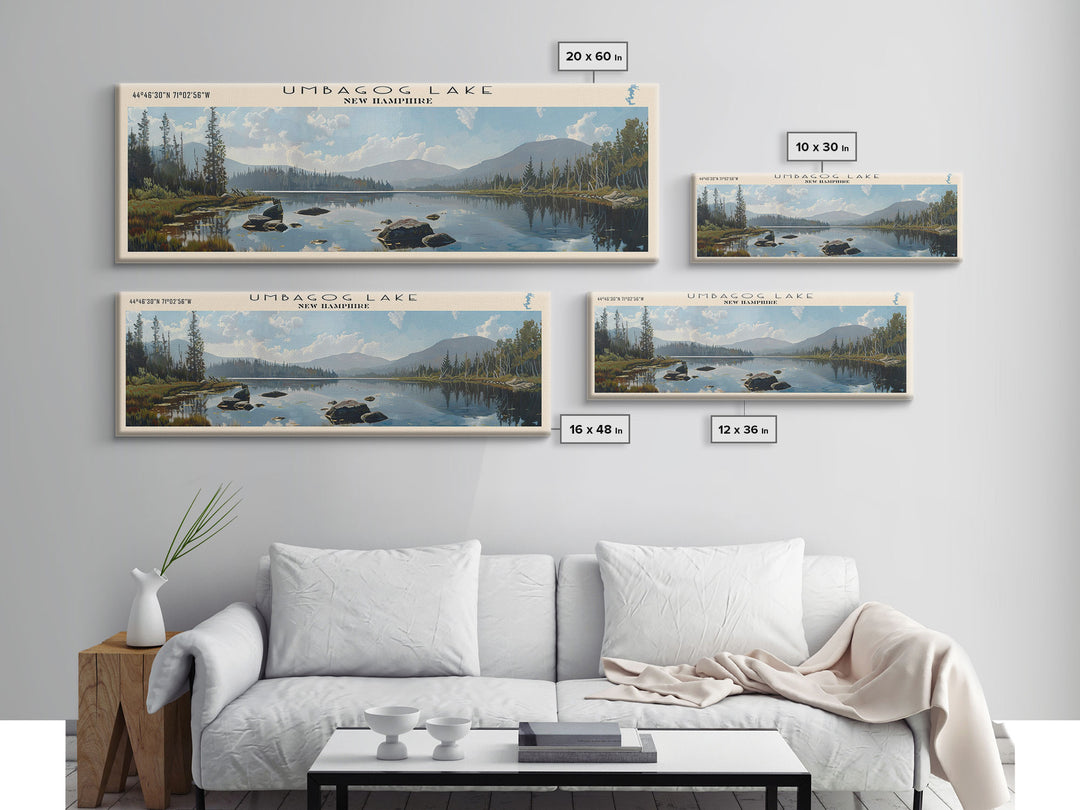 Umbagog Lake New Hampshire Panoramic Wall Art, Framed Canvas Print, Lake House Decor, Travel Poster, Serene Landscape, Living Room Art