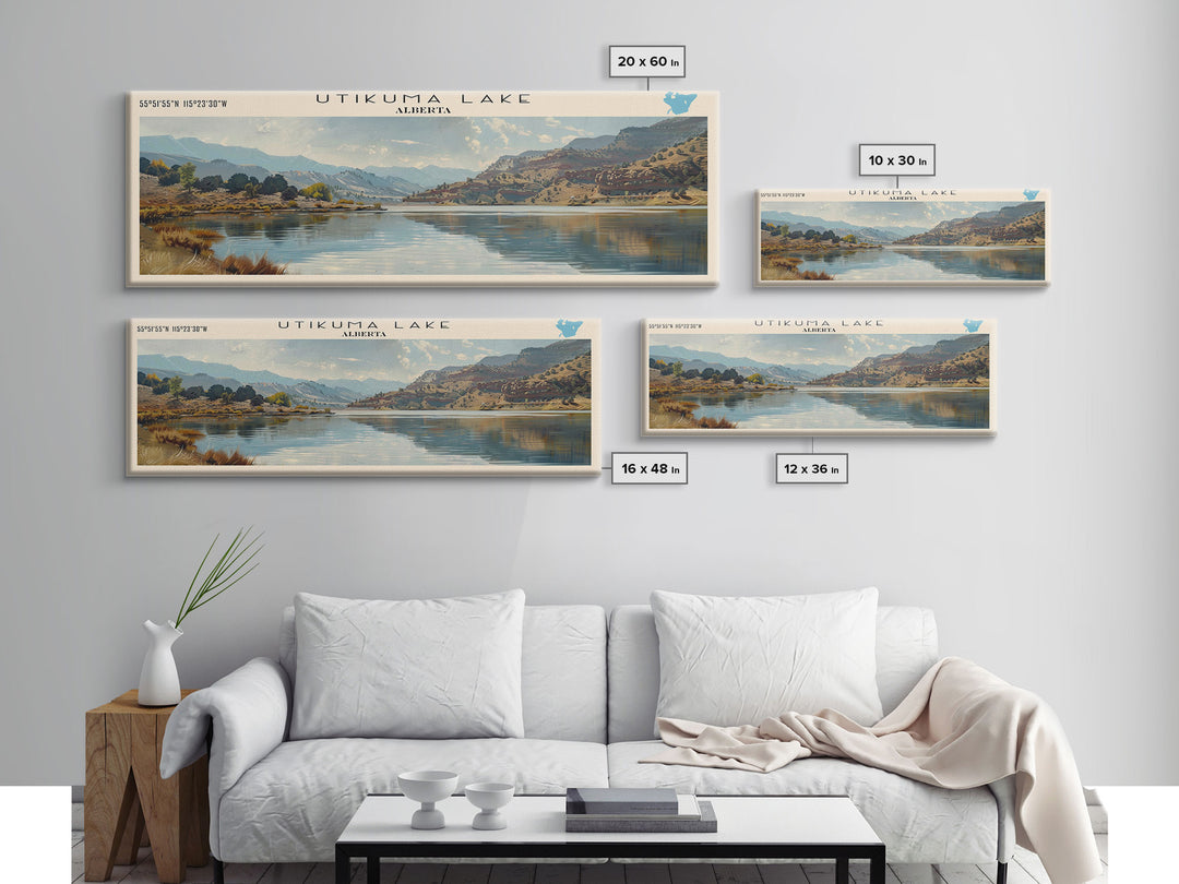 Utikuma Lake Panoramic Wall Art, Framed Canvas Print, Lake House Decor, Travel Poster, Scenic Lake Scene, Bedroom Art