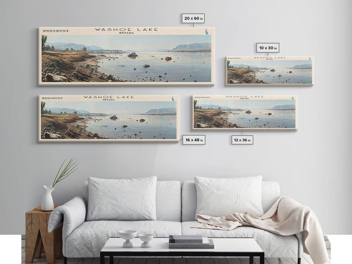 Washoe Lake Nevada Panoramic Wall Art, Framed Canvas Print, Lake House Decor, Travel Poster, Beautiful Lake Scene, Bedroom Decor