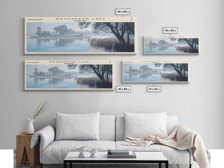 Wehrspann Lake Nebraska Panoramic Wall Art, Framed Canvas Print, Lake House Decor, Travel Poster, Serene Landscape, Living Room Decor