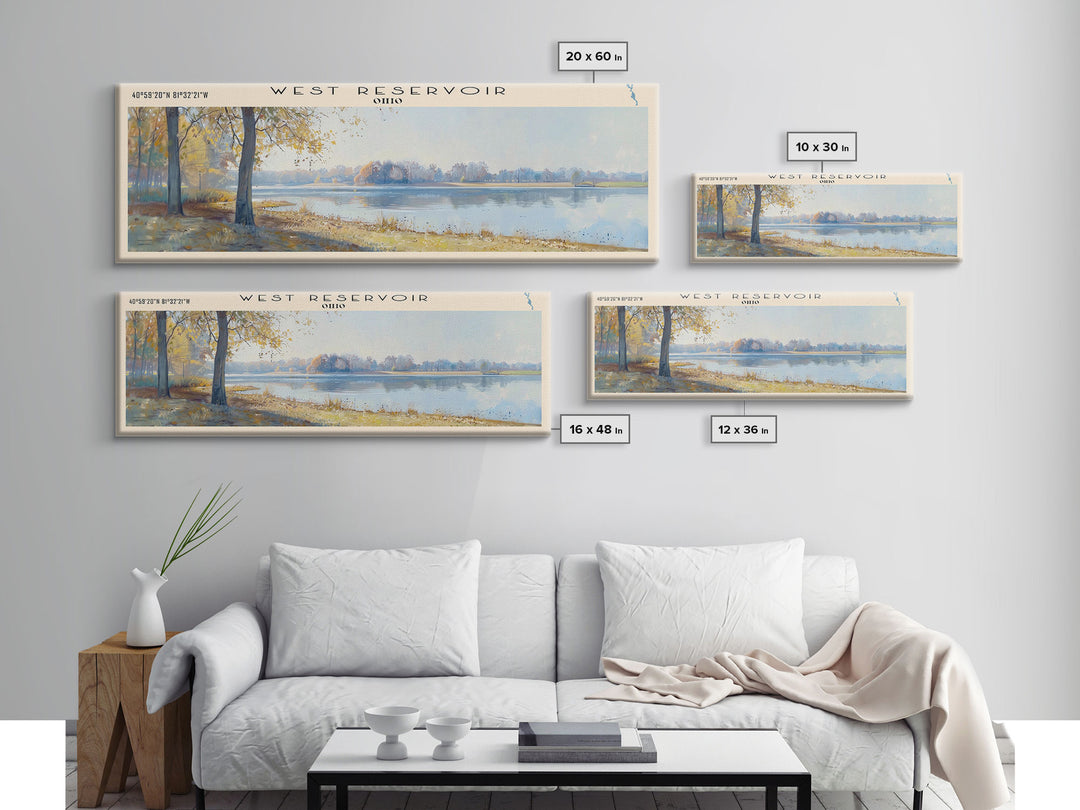 West Reservoir Ohio Panoramic Wall Art, Framed Canvas Print, Lake House Decor, Travel Poster, Scenic Lake Scene, Bedroom Decor