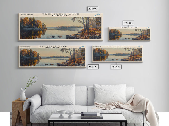 Trembleur Lake Panoramic Wall Art, Framed Canvas Print, Lake House Decor, Travel Poster, Scenic Lake Scene, Living Room Art