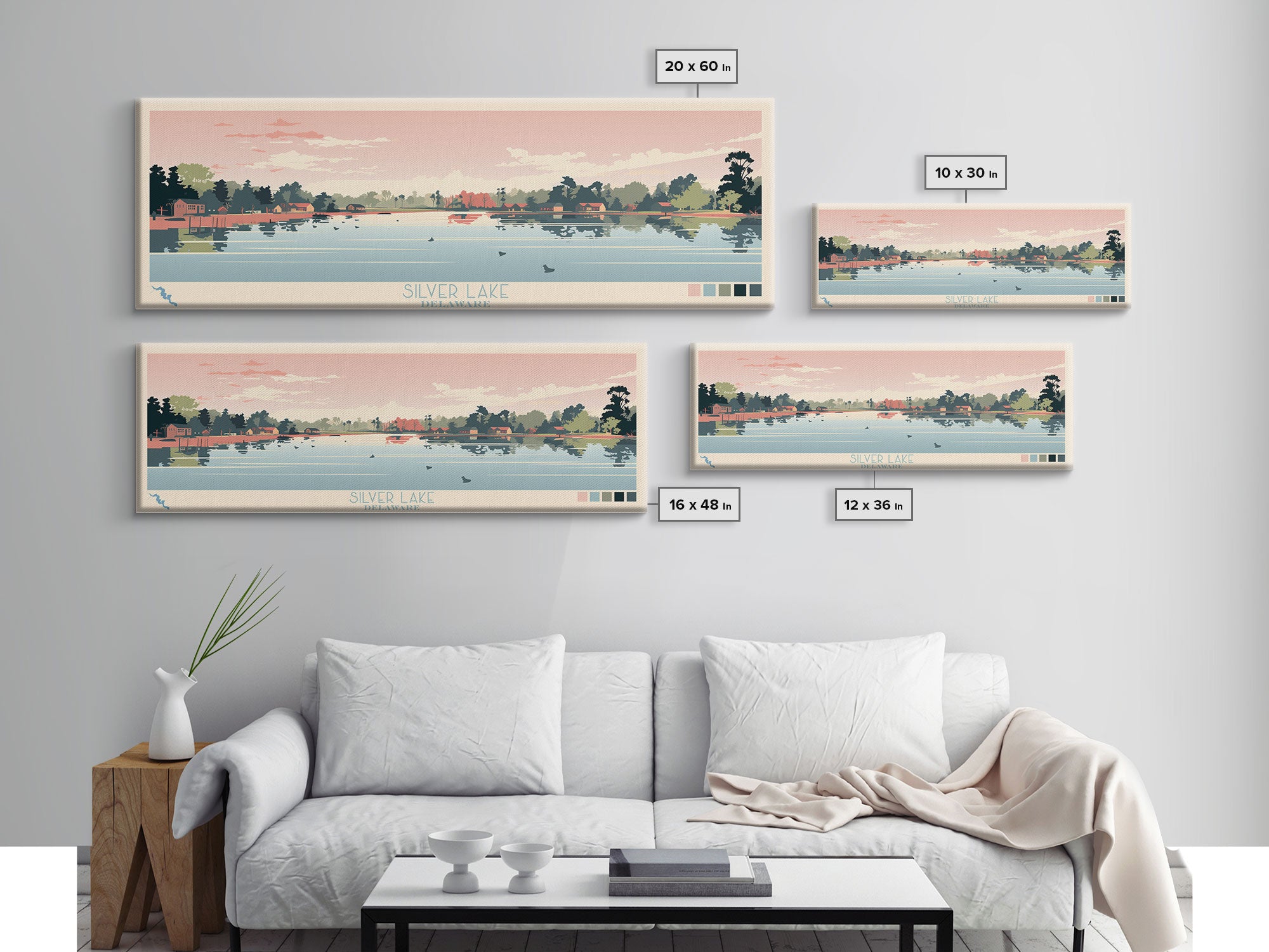 Silver Lake, Delaware Framed Canvas Print, Panoramic Wall Art, Midcentury Modern Decor, Pop Art, Travel Poster, Home Decoration