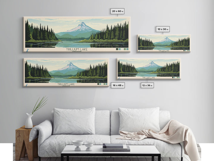 Trillium Lake, Oregon Framed Canvas Print, Lake House Art, Midcentury Modern Decor, Pop Art, Travel Poster, Bedroom Wall Art